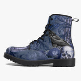 Gothic Skull and Raven Blue Lace Up Combat Boots  - Steampunk Blue Goth Boots (JPREG79a)